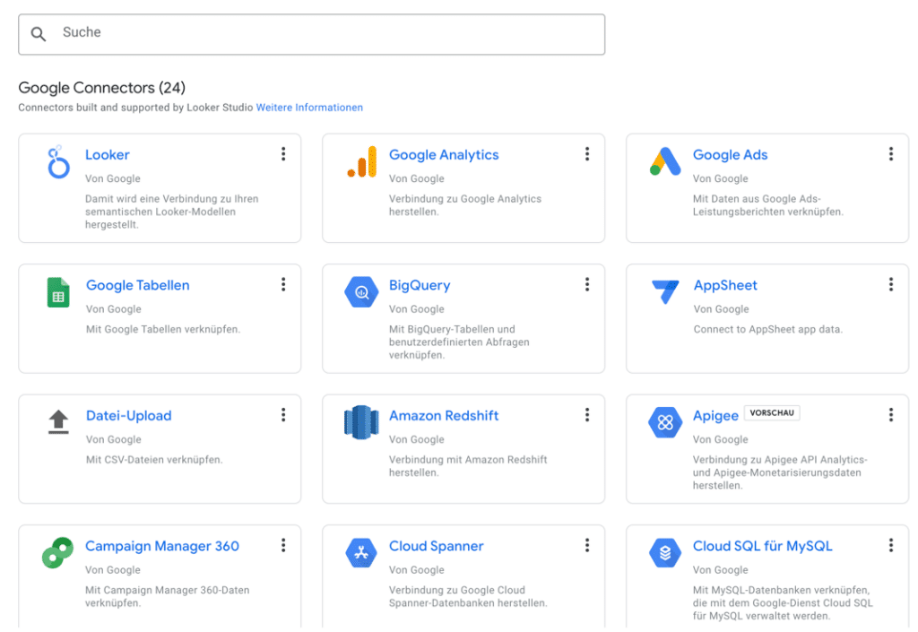 Google-Tools lassen sich nahtlos in Google Data Studio integrieren