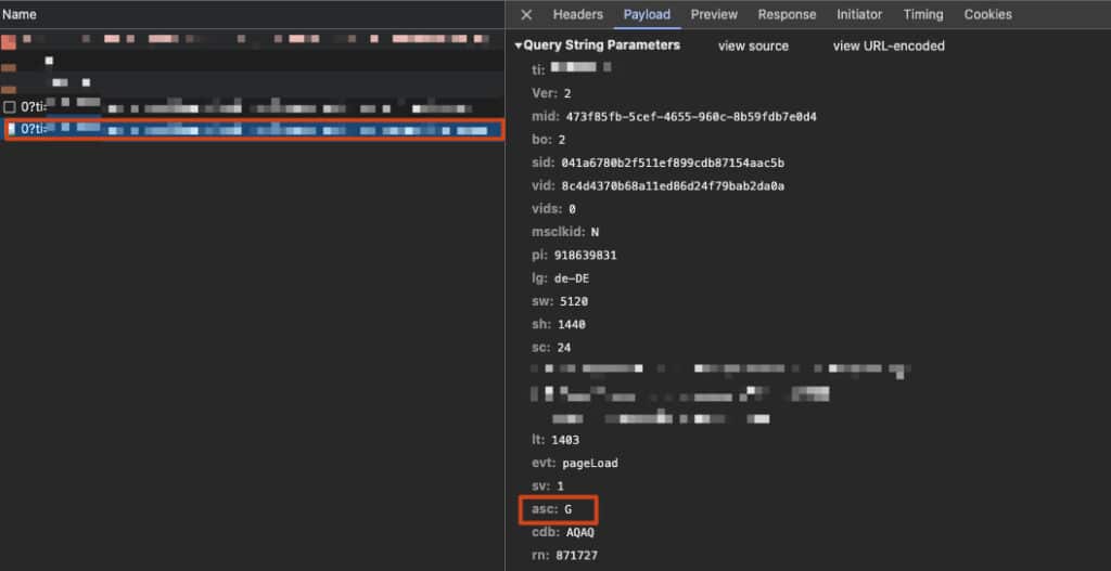 asc-Parameter auf "G" im Network Tab